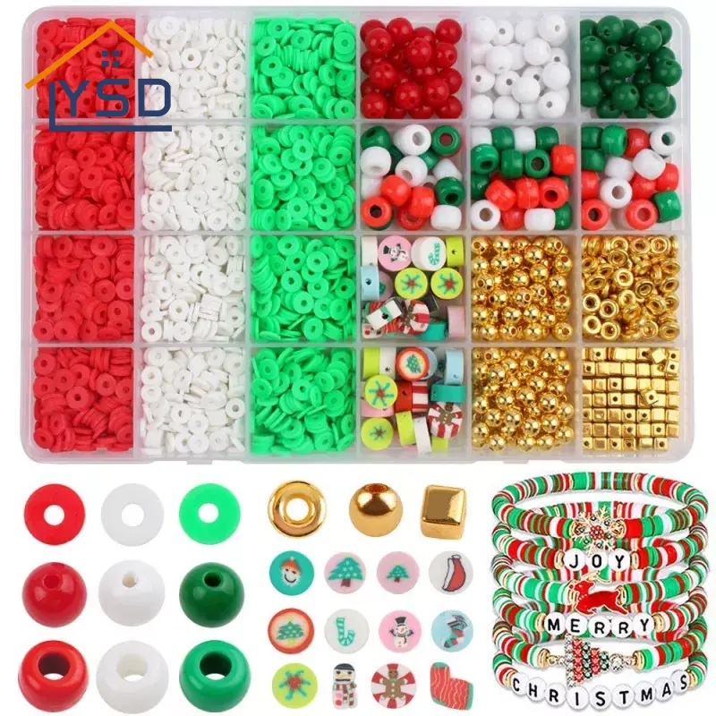 Conjunto de pulseira faça você mesmo com contas de Natal