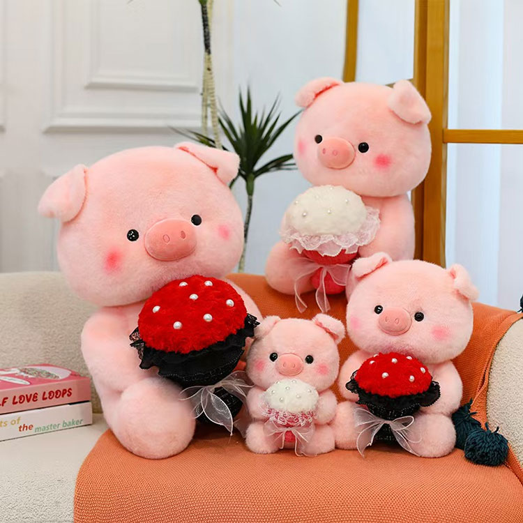 Porco Rosa Segurando Flores Brinquedo De Pelúcia